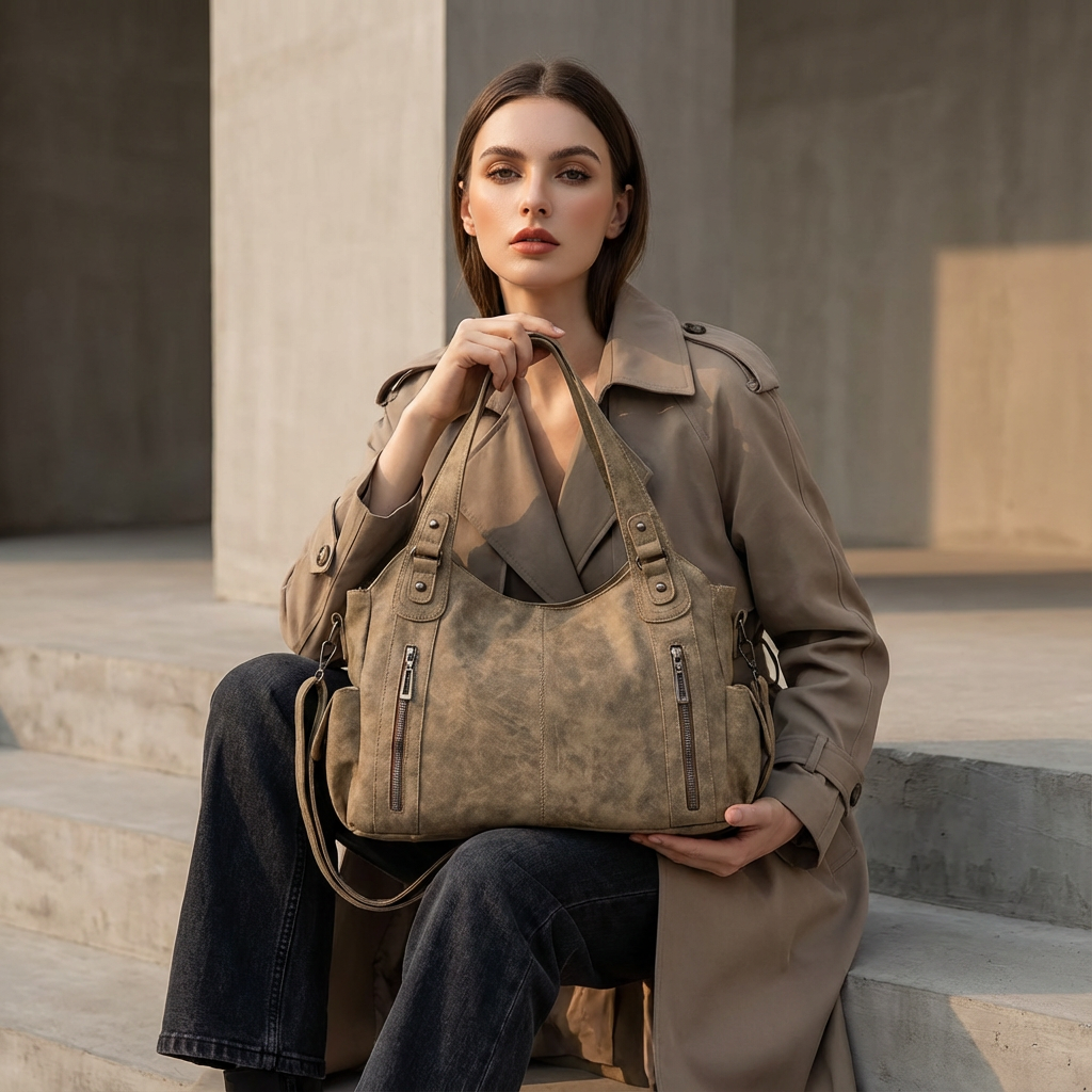 Bolso tote de hombro para mujer Arden | Frente con doble cremallera, Silueta estructurada