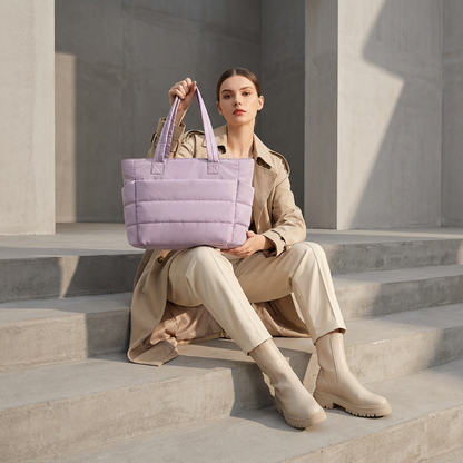 Wren Luma Women's Puffer Tote Bag | Quilted Nylon, Side Pockets