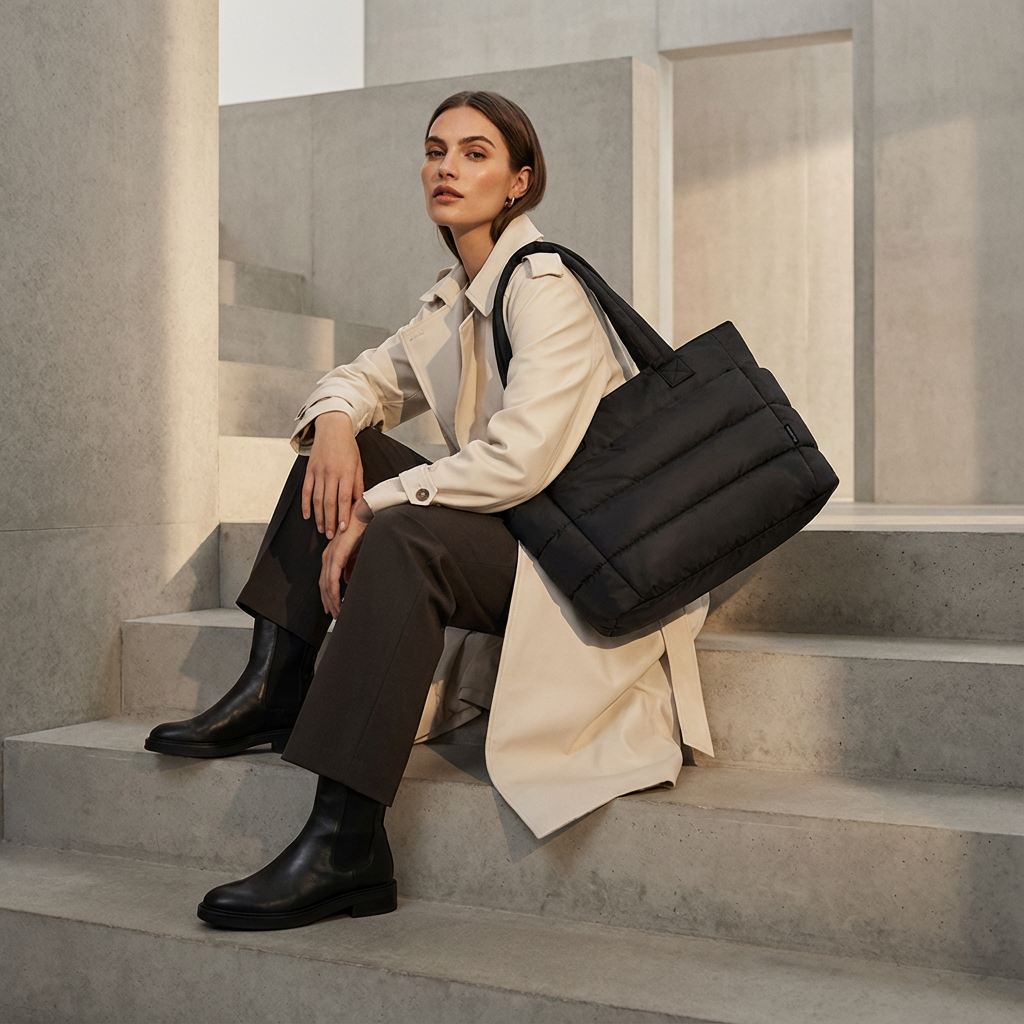 Wren Luma Women's Puffer Tote Bag | Quilted Nylon, Side Pockets