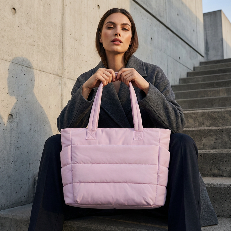 Wren Luma Women's Puffer Tote Bag | Quilted Nylon, Side Pockets