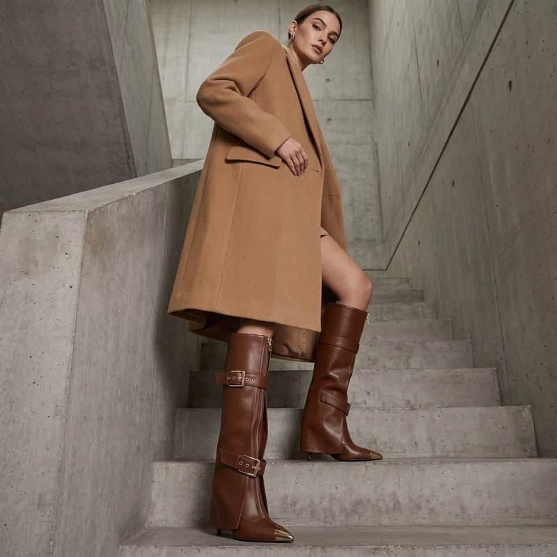 Evelyn Women's Black Knee High Boots | Stiletto Heels, Pointed Toe Design