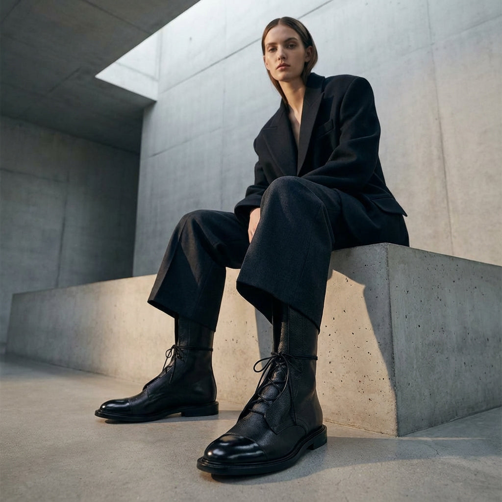 Jade Women’s Lace-Up Mid-Calf Boots | Flat Sole, Timeless Leather Look