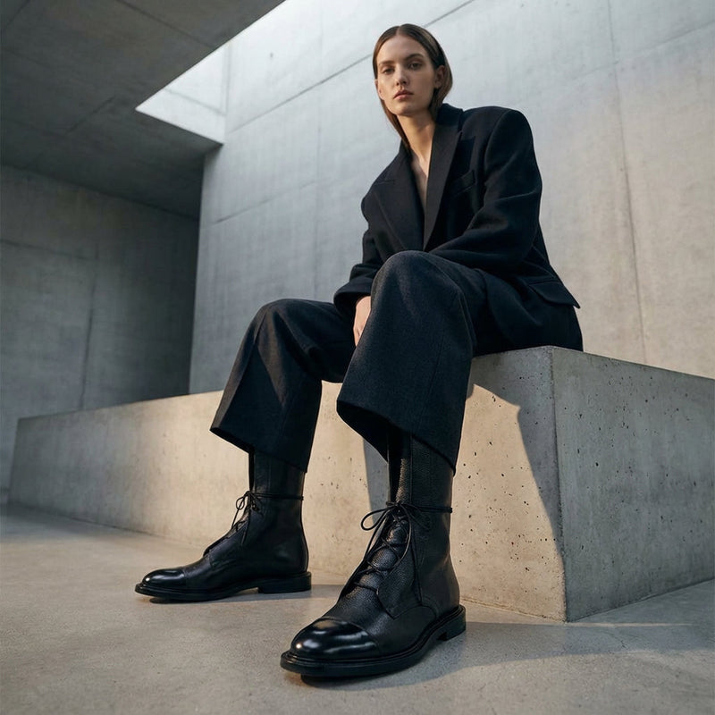 Jade Women’s Lace-Up Mid-Calf Boots | Flat Sole, Timeless Leather Look