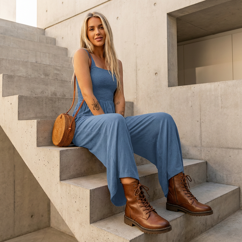 Slate Lucia Women’s Jumpsuit | Smocked Bodice, Wide-Leg Silhouette