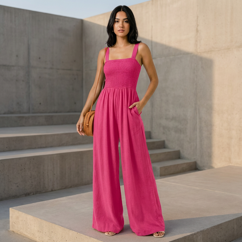 Slate Lucia Women’s Jumpsuit | Smocked Bodice, Wide-Leg Silhouette