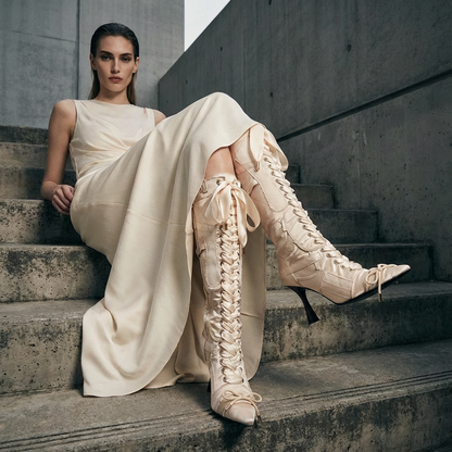 Sophie Women's Knee High Boots | Satin Bowknot, Stiletto