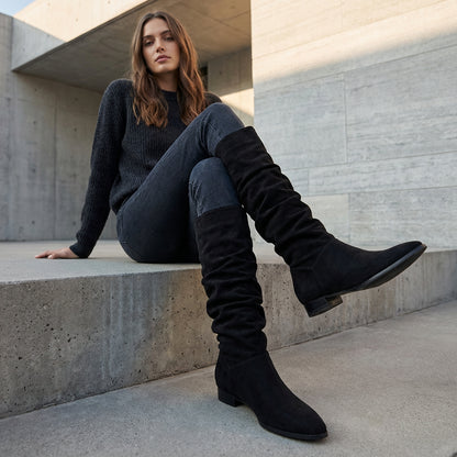 Amber Women's Knee High Boots | Slouchy Design with Block Heel, Relaxed Chic