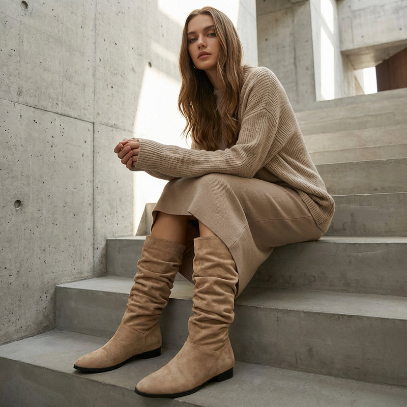 Amber Women's Knee High Boots | Slouchy Design with Block Heel, Relaxed Chic