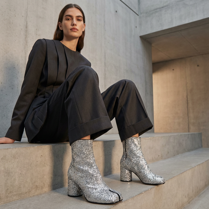 Velmira Women’s Ankle Boots | Tabi Toe, Glitter Finish