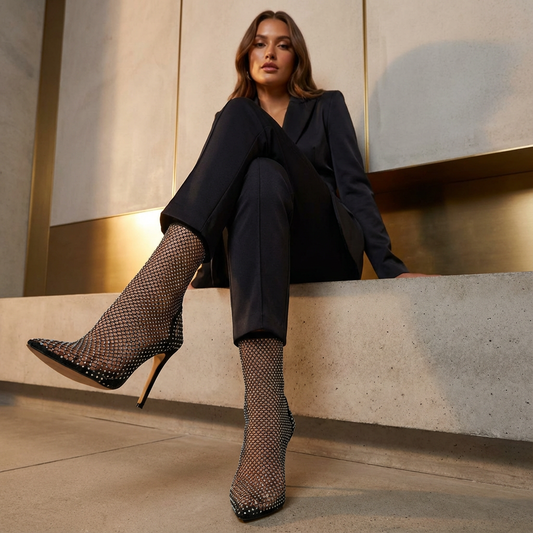 Zerina Women’s Ankle Boots | Rhinestone Mesh, Pointed Toe
