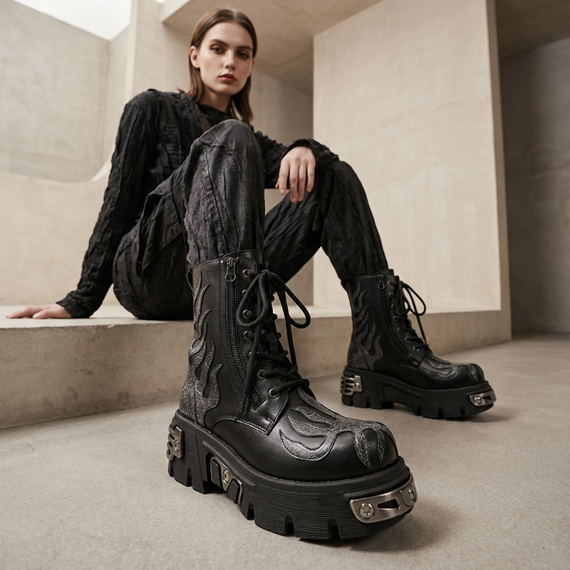 Virex Women’s Chunky Ankle Boots | Metal Platform, Lace-Up