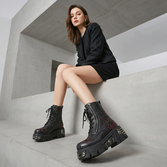 Virex Women’s Chunky Ankle Boots | Metal Platform, Lace-Up