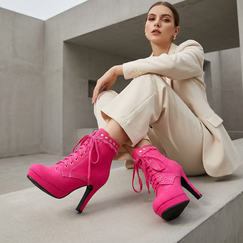 Lyra Women’s Lace-Up Ankle Boots | Denim Finish, Stiletto Heel