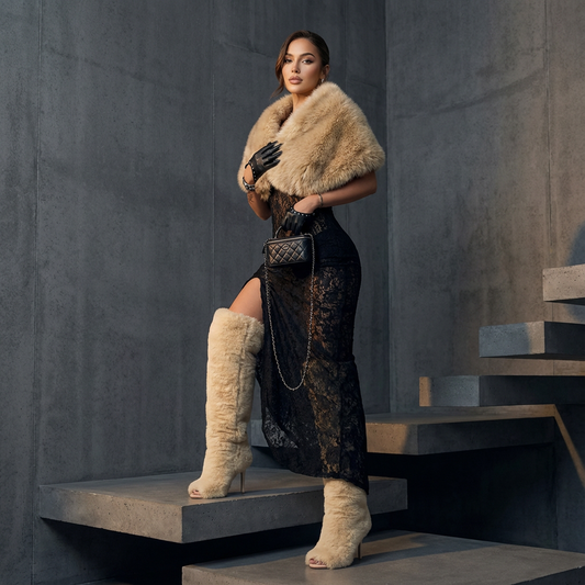 Nina Women's Over The Knee Boots | Fluffy Fur, High Heels