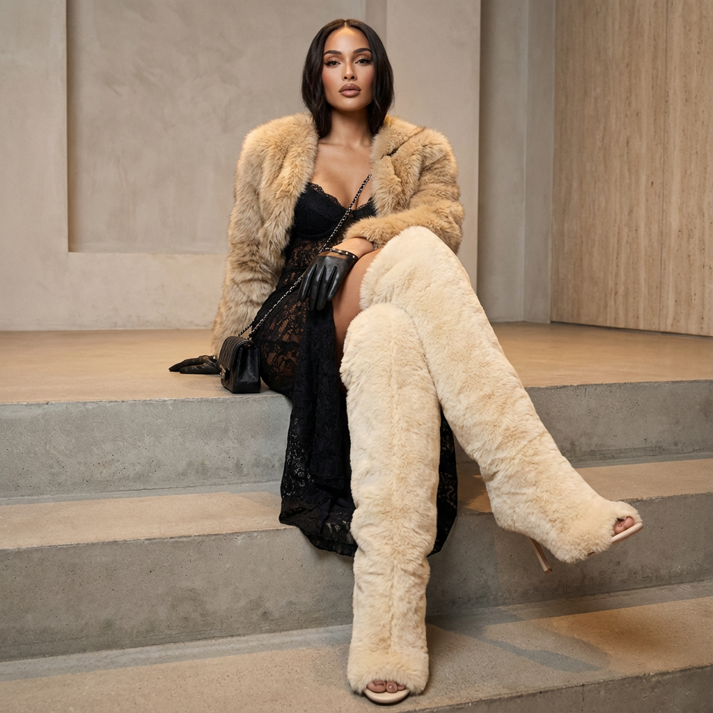 Nina Women's Over The Knee Boots | Fluffy Fur, High Heels