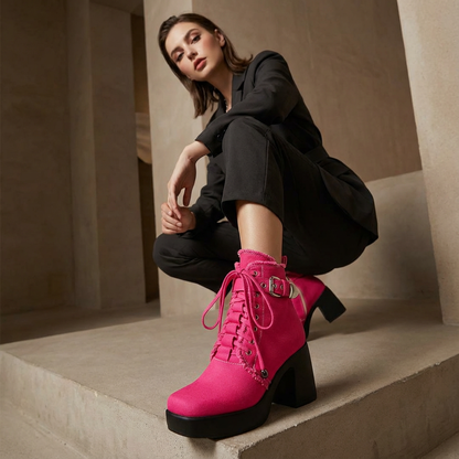 Liora Women’s Platform Ankle Boots | Lace-Up Detail, Chunky Block Heel