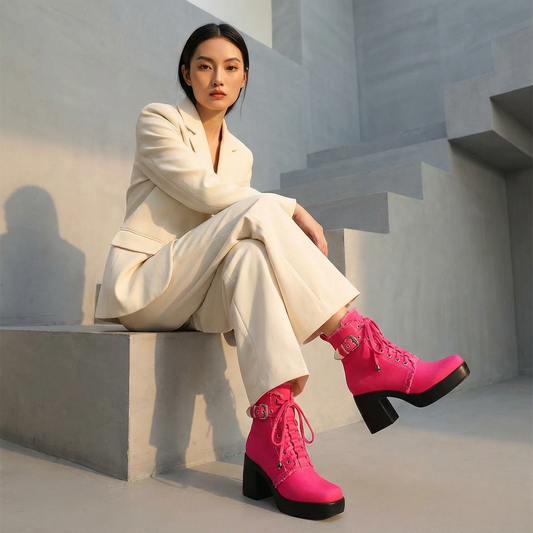 Botas de Tobillo con Plataforma para Mujer Liora | Detalle con Cordones, Tacón Cuadrado Grueso