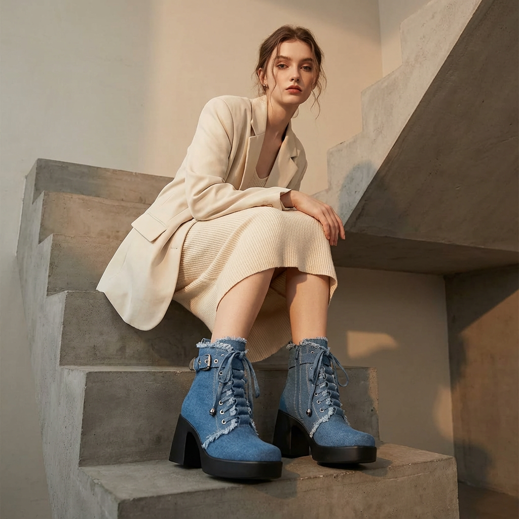 Liora Women’s Platform Ankle Boots | Lace-Up Detail, Chunky Block Heel