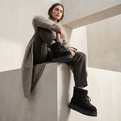 Bella Women's Black Snow Boots | Cow Leather, Warm & Stylish