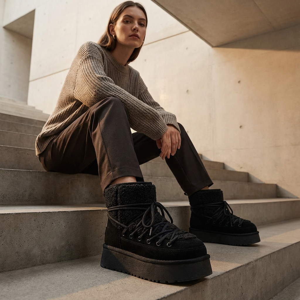 Bella Women's Black Snow Boots | Cow Leather, Warm & Stylish