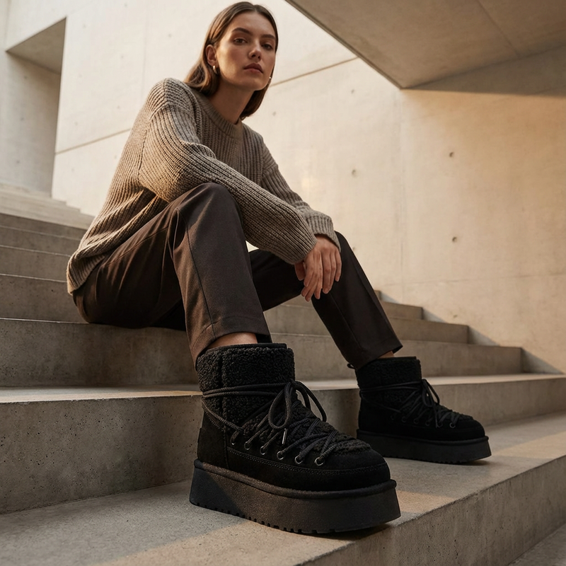 Bella Women's Black Snow Boots | Cow Leather, Warm & Stylish