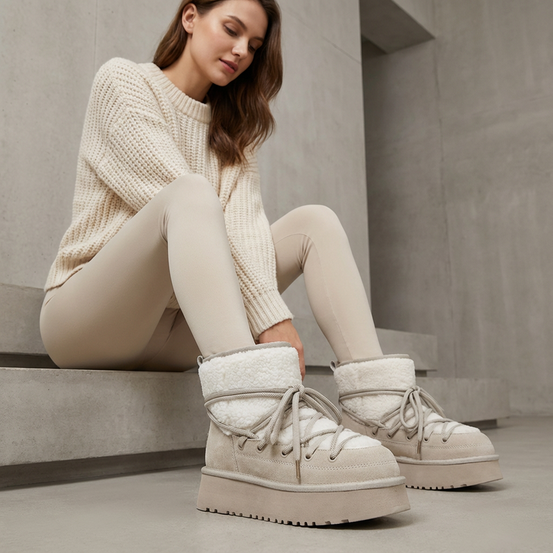 Bella Women's Black Snow Boots | Cow Leather, Warm & Stylish