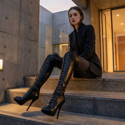 Sleek Women's Ballet Boots | 18cm Spike Heel, Over Knee