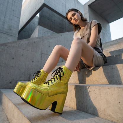 Tina Women's Black Punk Boots | Thick Sole, Lace-Up Design