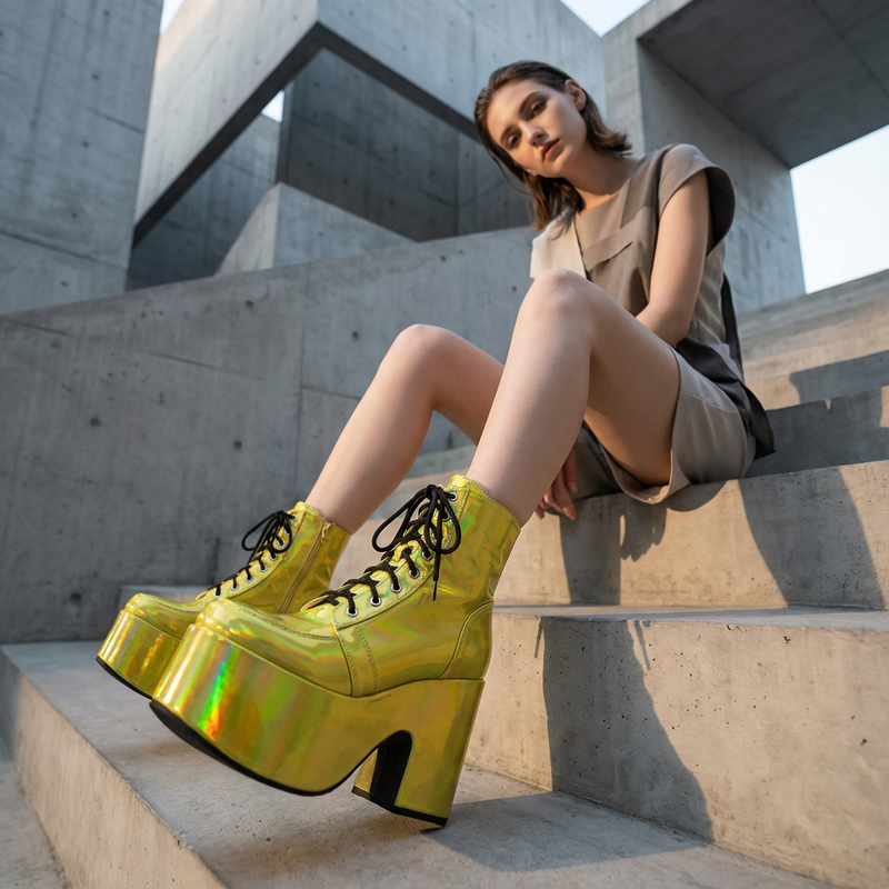 Tina Women's Black Punk Boots | Thick Sole, Lace-Up Design