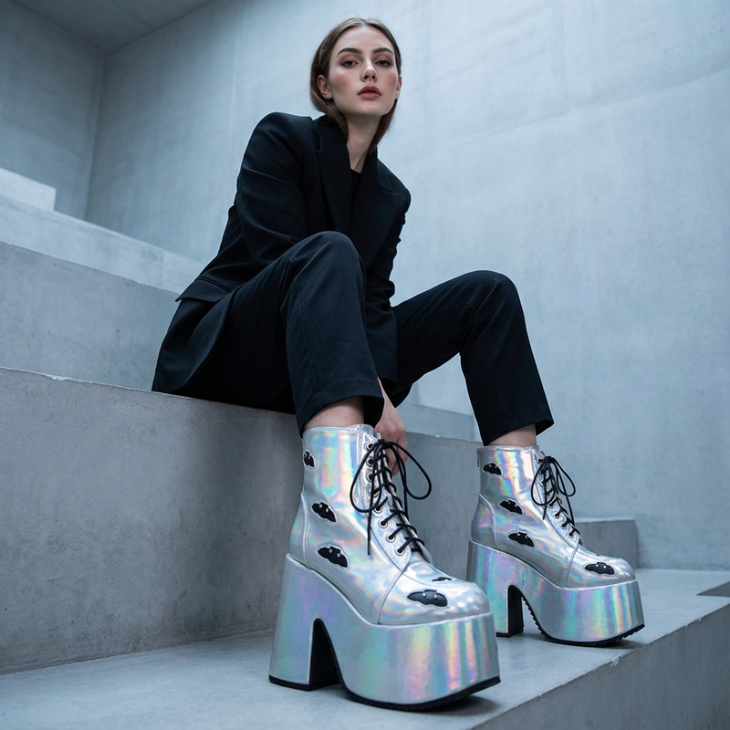 Tina Women's Black Punk Boots | Thick Sole, Lace-Up Design