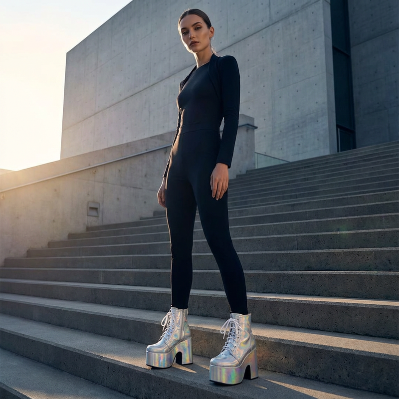 Tina Women's Black Punk Boots | Thick Sole, Lace-Up Design