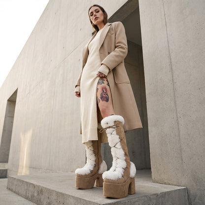 Gigi Women's Knee High Boots | Faux Fur, Chunky Heel