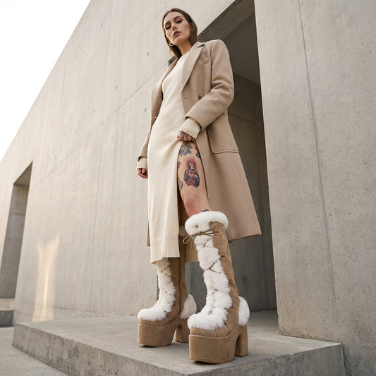 Gigi Women's Knee High Boots | Faux Fur, Chunky Heel