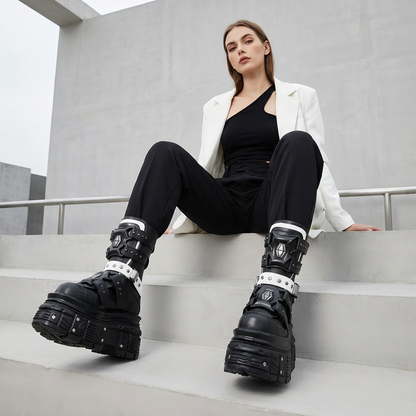 Punk Motorcycle Boots for Women | Thick Sole, Belt Buckle Design