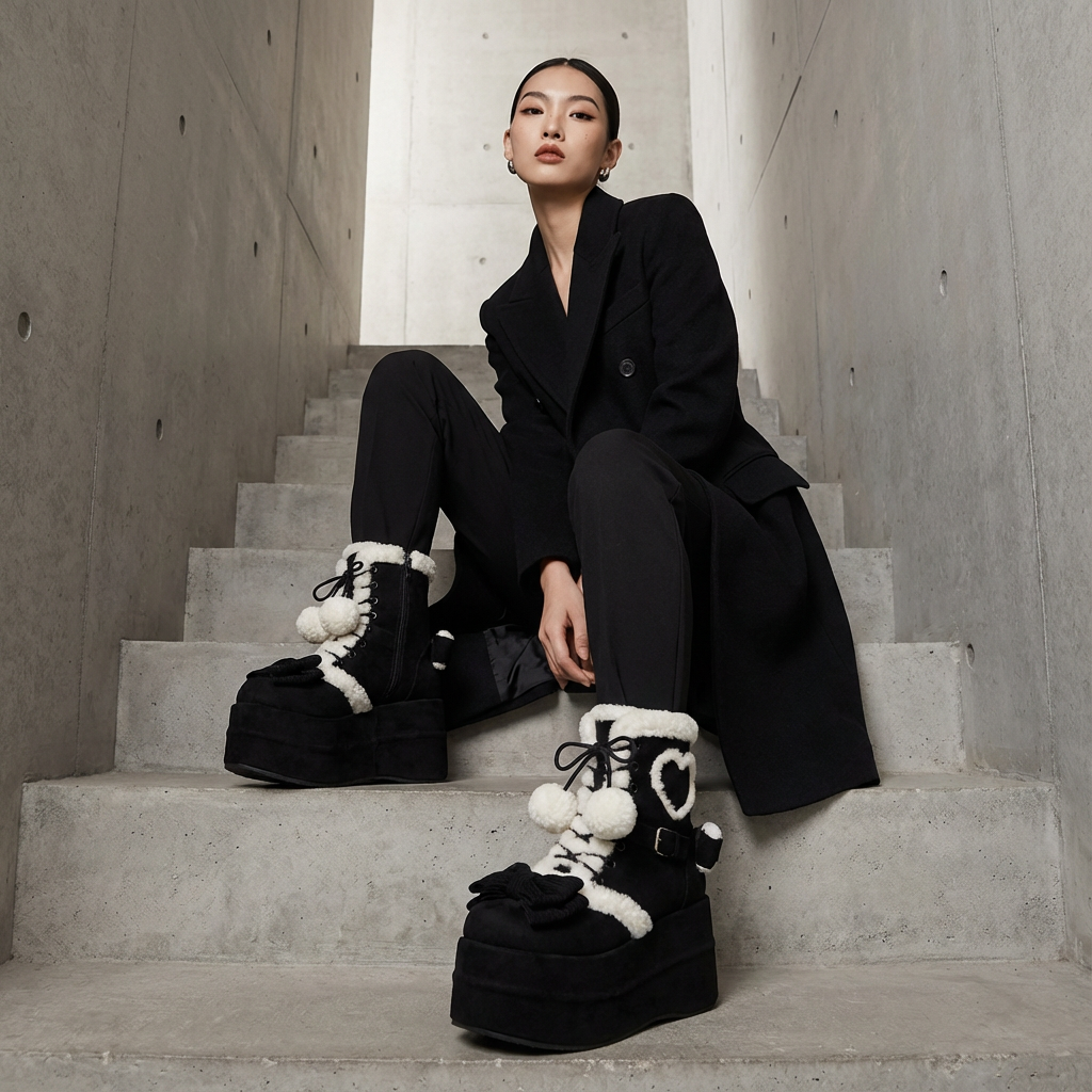 Luna Girls’ Platform Snow Boots | Faux Fur Trim, Bow Lace-Up