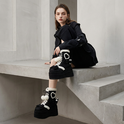 Luna Girls’ Platform Snow Boots | Faux Fur Trim, Bow Lace-Up