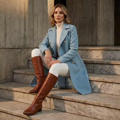 Willow Renee Women's Trench Coat | Double-Breasted with Gold Buttons, Elegant Longline