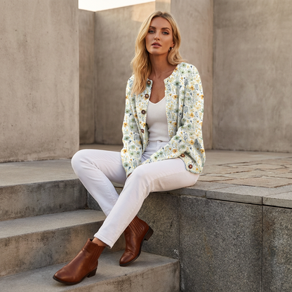 Arlena Women’s Floral Cardigan | Button Front, Round Neckline
