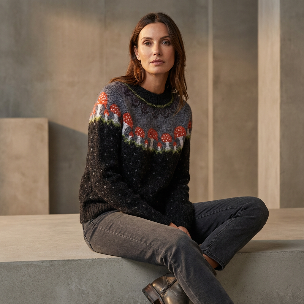 Calyrix Women’s Knit Sweater | Nordic Pattern, Crew Neck