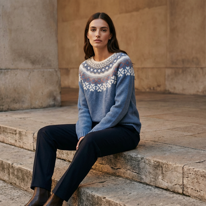 Calyrix Women’s Knit Sweater | Nordic Pattern, Crew Neck