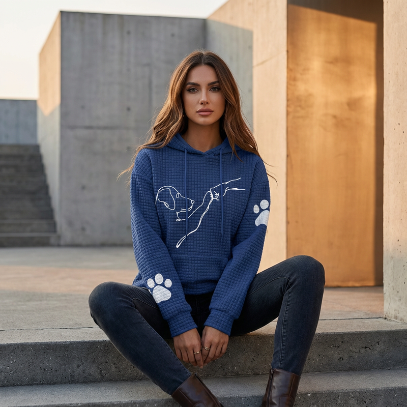 Grove Sablewyn Women’s Waffle Knit Hoodie | Dog Line Graphic, Kangaroo Pocket