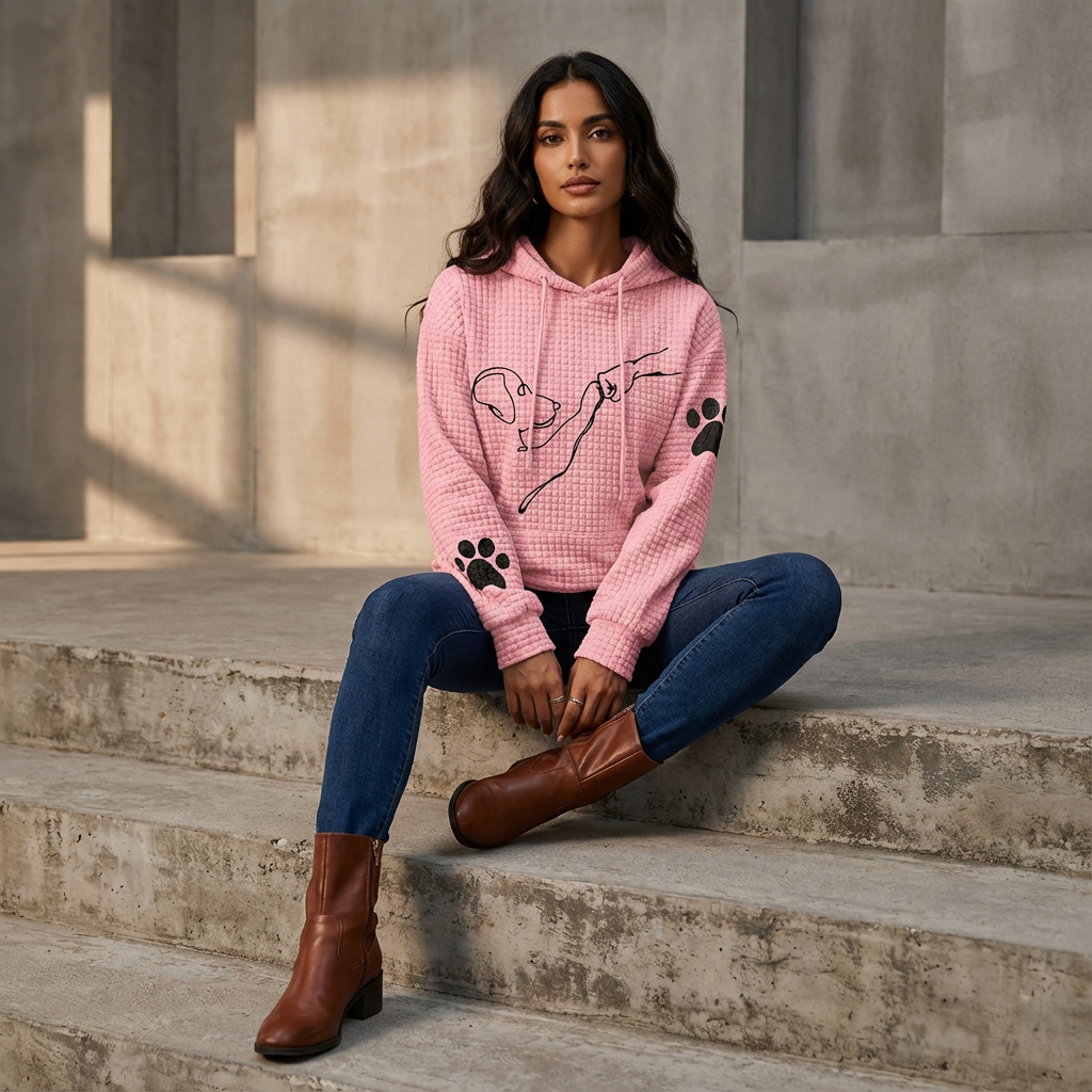 Grove Sablewyn Women’s Waffle Knit Hoodie | Dog Line Graphic, Kangaroo Pocket
