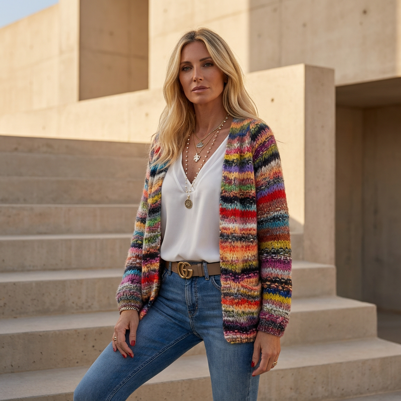 Cardigan Tricot Femme Seraphine | Ouvert, Motif Multicolore