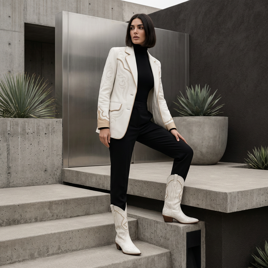 Vera Women's Cowgirl Boots | Embroidered Design, Thick Heel, Black