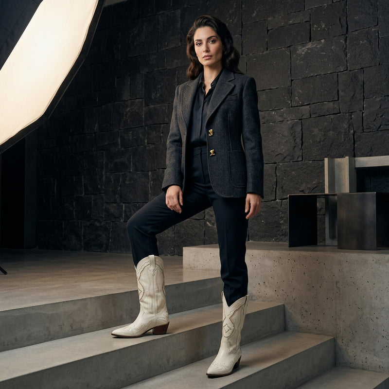 Vera Women's Cowgirl Boots | Embroidered Design, Thick Heel, Black