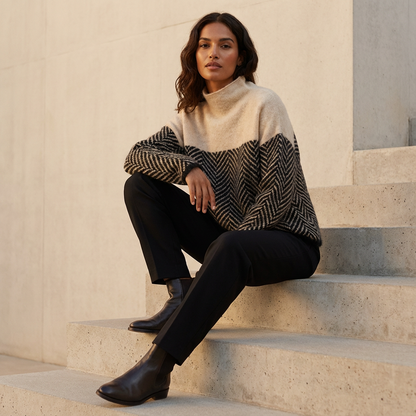 Suéter de cuello alto para mujer Elora | Textura de Espiga, Corte Relajado