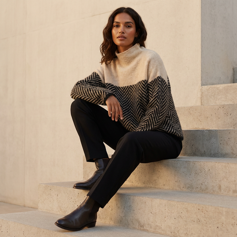 Suéter de cuello alto para mujer Elora | Textura de Espiga, Corte Relajado