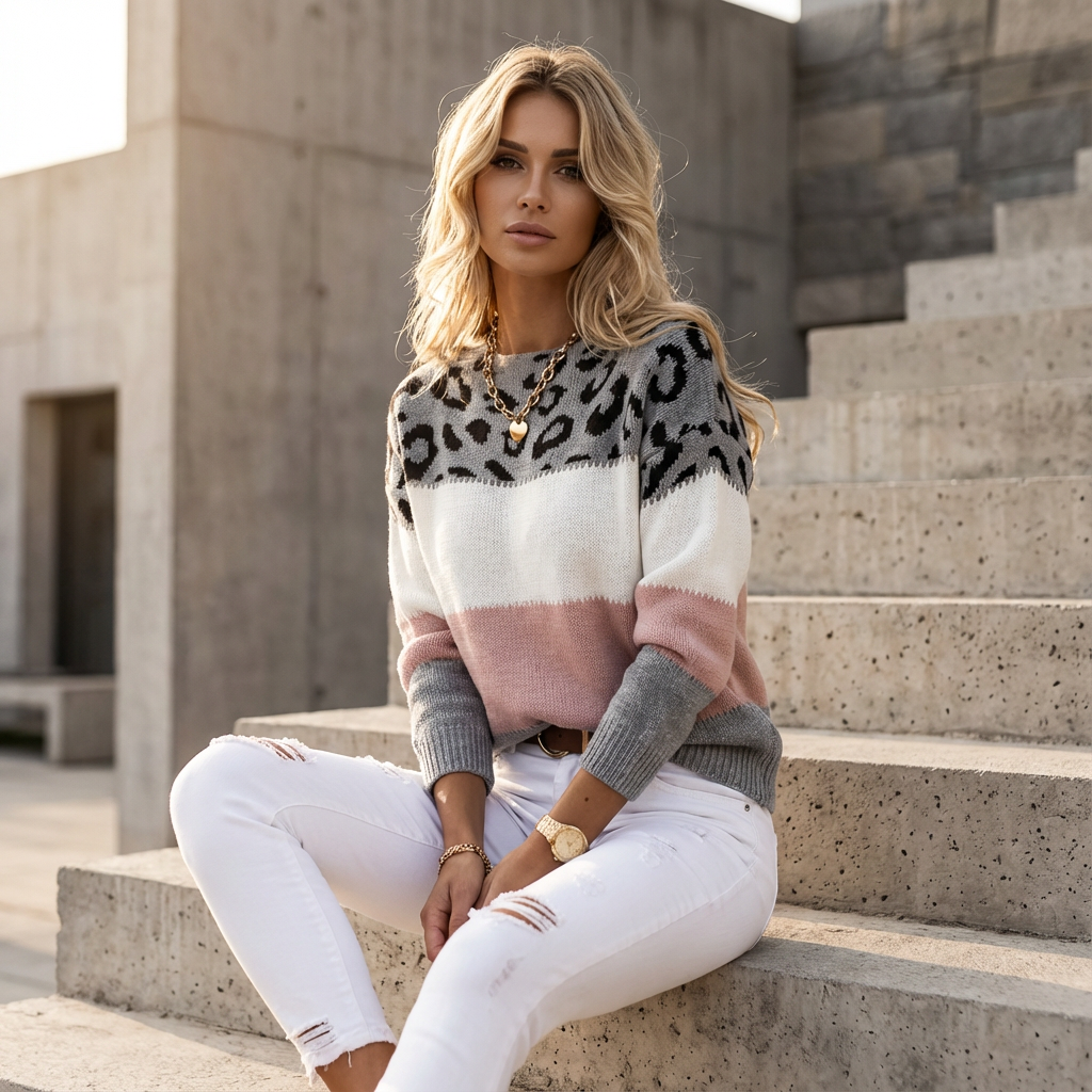 Fern Liora Women’s Knit Sweater | Patterned Design, Relaxed Fit
