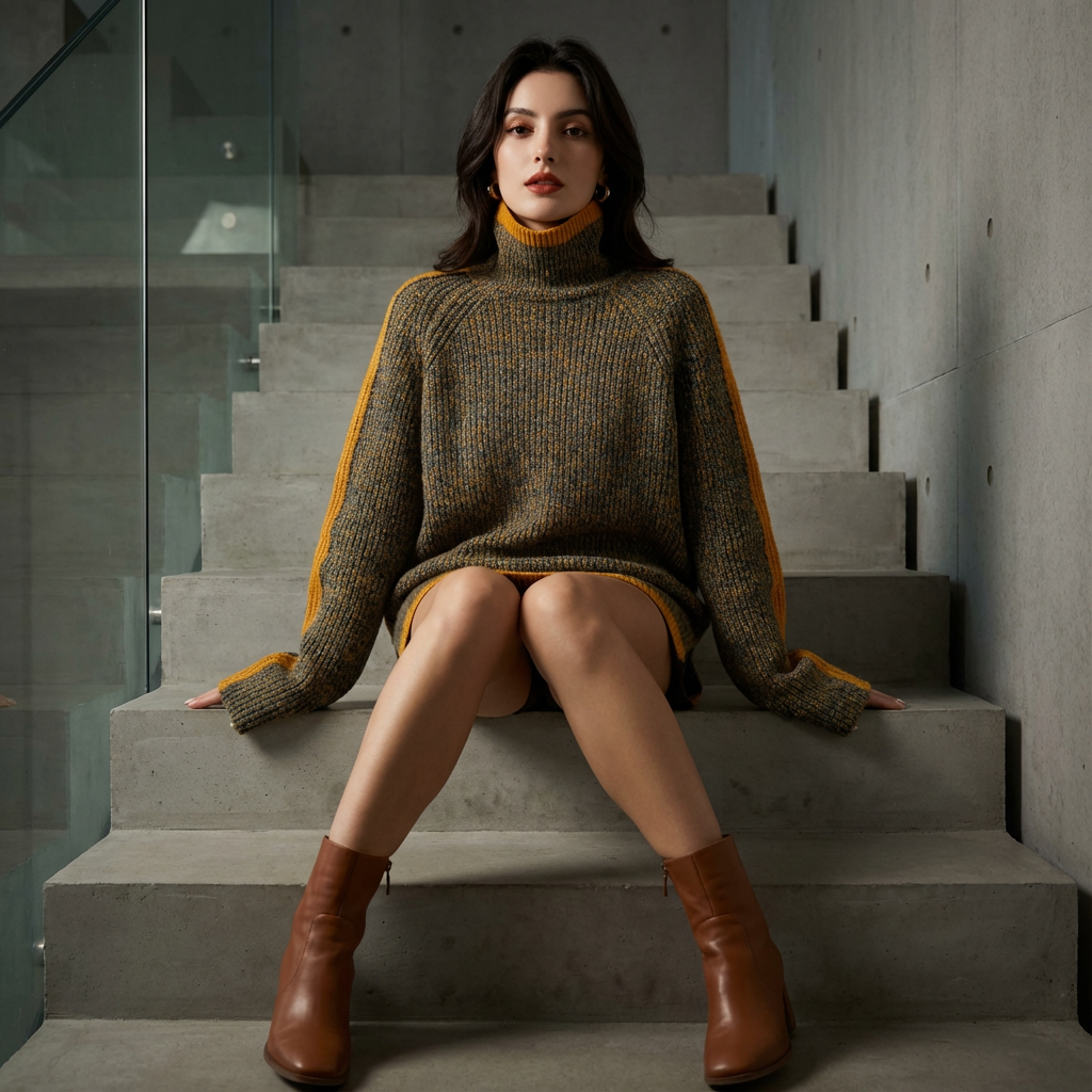 Virella Women’s Turtleneck Sweater | Ribbed Knit, Contrast Trim