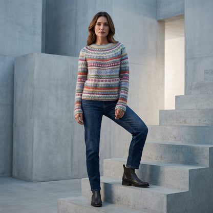 Avelyn Women’s Knit Sweater | Boat Neck, Multicolor Pattern